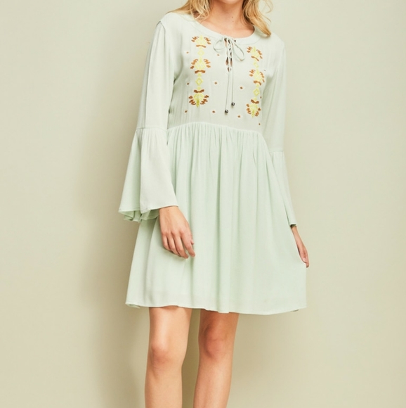 Entro Sage Boho Babydoll Spring Dress NWT - Picture 8 of 12